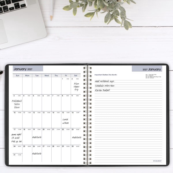 slide 3 of 8, AT-A-GLANCE® DayMinder® Executive 2026 Weekly Monthly Planner with Notes, Black, Medium, 7"" x 8 3/4"", 1 ct