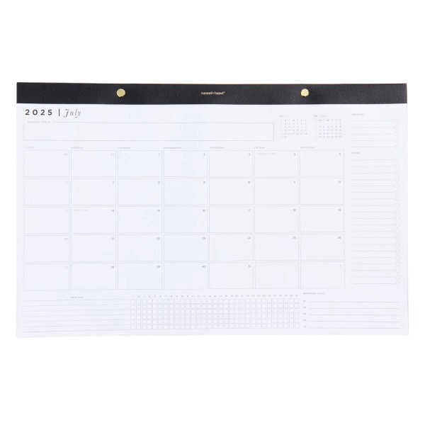 slide 1 of 5, Russell & Hazel 2025-2026 Russell & Hazel Monthly Desk Calendar, 17"" x 11"", Black, July 2025 To June 2026, 103364, 1 ct