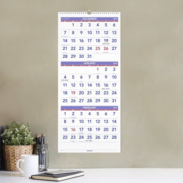 slide 4 of 5, AT-A-GLANCE® 2026 Three Month Reference Vertical Wall Calendar, Large, 12"" x 27"", 1 ct
