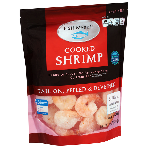 slide 1 of 1, Hy-Vee Fish Market Cooked Shrimp 51-60 Count, 12 oz