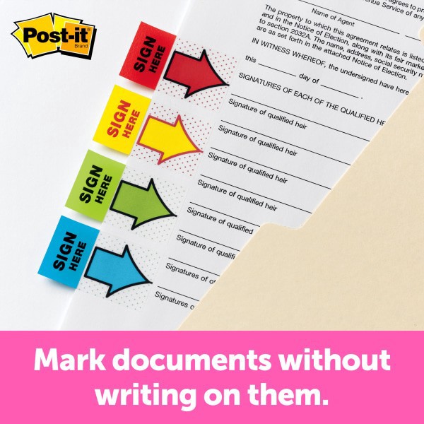 slide 5 of 9, Post - it Flags in Dispenser - 200 Sign Here - 48 Arrow Flags - Four Colors -, 4 pk; 50 ct