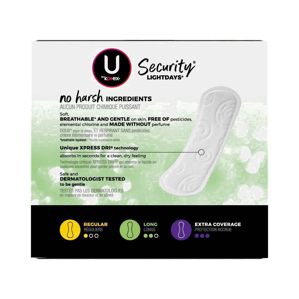 slide 35 of 124, U by Kotex Clean & Secure Fragrance Free Panty Liners - Light Absorbency - 129ct, 129 ct