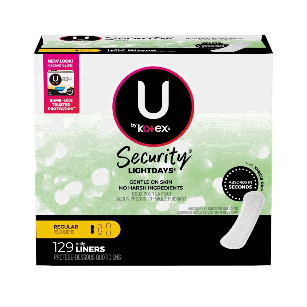 slide 36 of 124, U by Kotex Clean & Secure Fragrance Free Panty Liners - Light Absorbency - 129ct, 129 ct