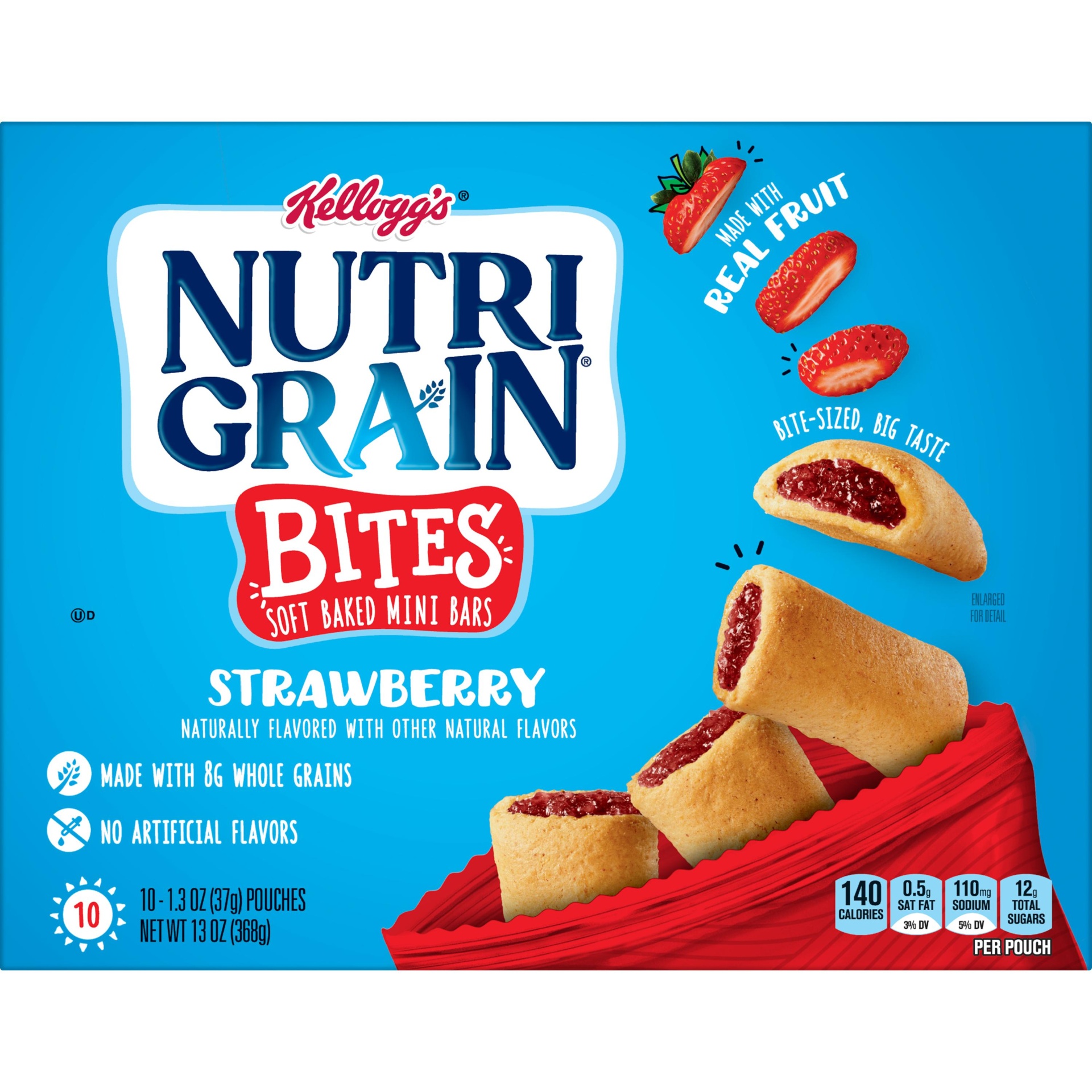 slide 2 of 6, Kellogg's Nutri-Grain Mini Breakfast Bars, Made with Whole Grains, Kids Lunch Snacks, Strawberry, 13 oz