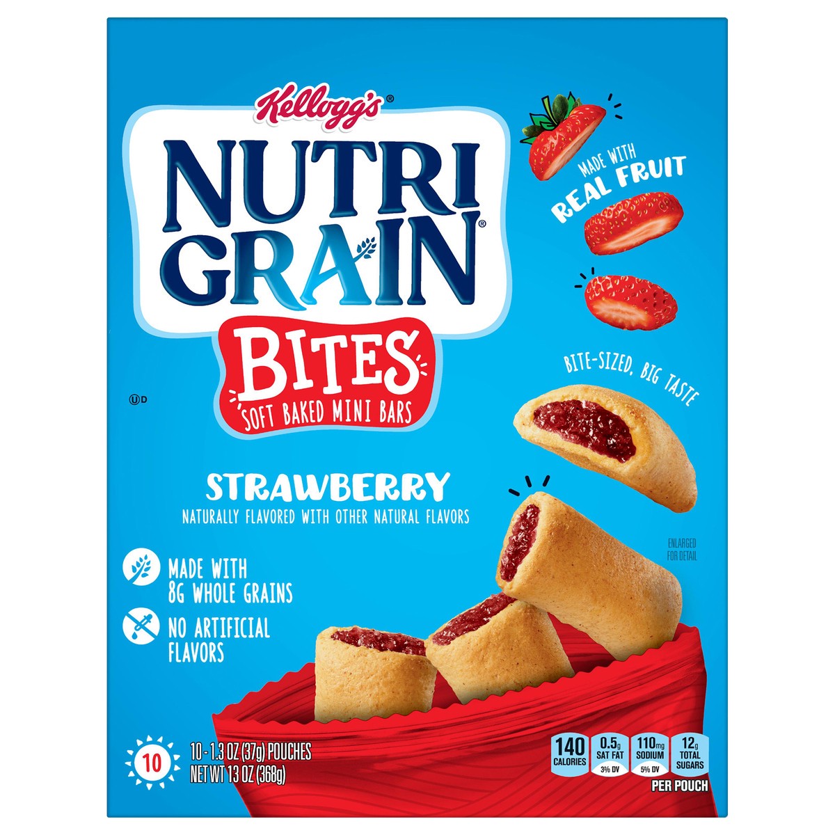 slide 1 of 5, Nutri-Grain Bites Soft Baked Mini Bars, Strawberry, 13 oz, 10 Count, 13 oz