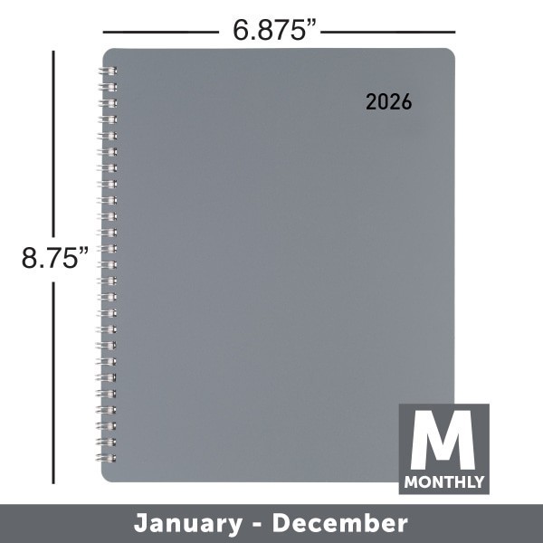 slide 4 of 6, Office Depot Brand Monthly Planner, 7"" x 9"", Silver, January 2026 to December 2026, OD00173026, 1 ct