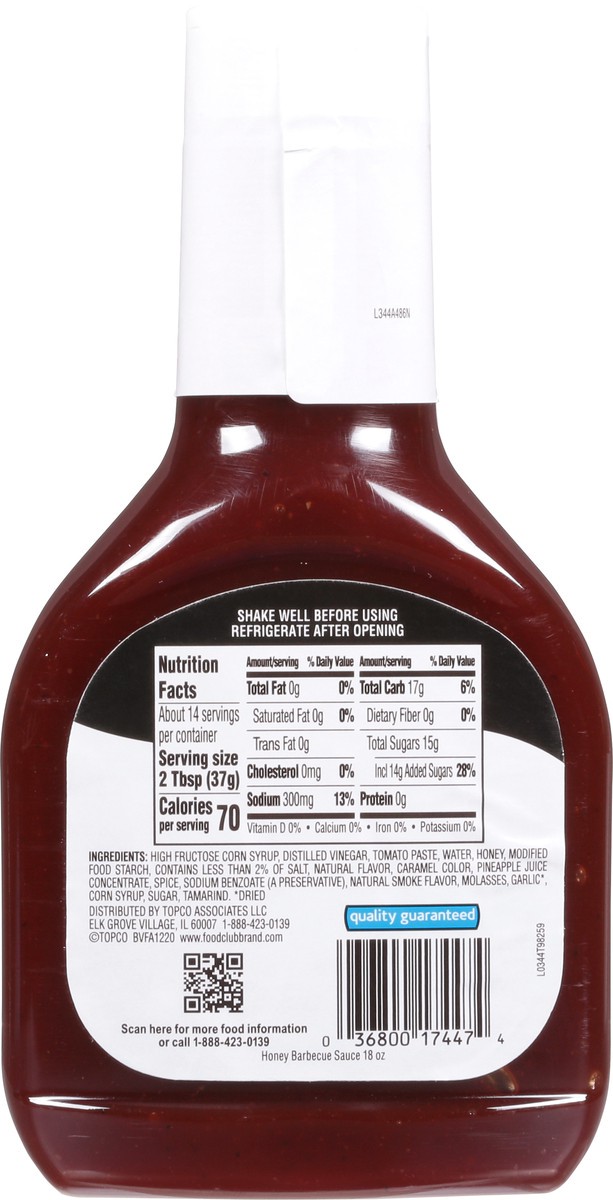 slide 10 of 10, Food Club BBQ Sauce Sweet and Tangy Honey, 18 oz