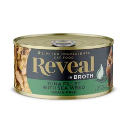 Reveal Natural Wet Cat Food, Tuna Fillet with Seaweed in Broth, 2.47 oz Can