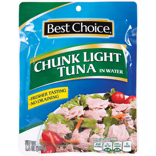 slide 1 of 1, Best Choice Chunk Light Tuna In Water Pouch Pack, 6.4 oz