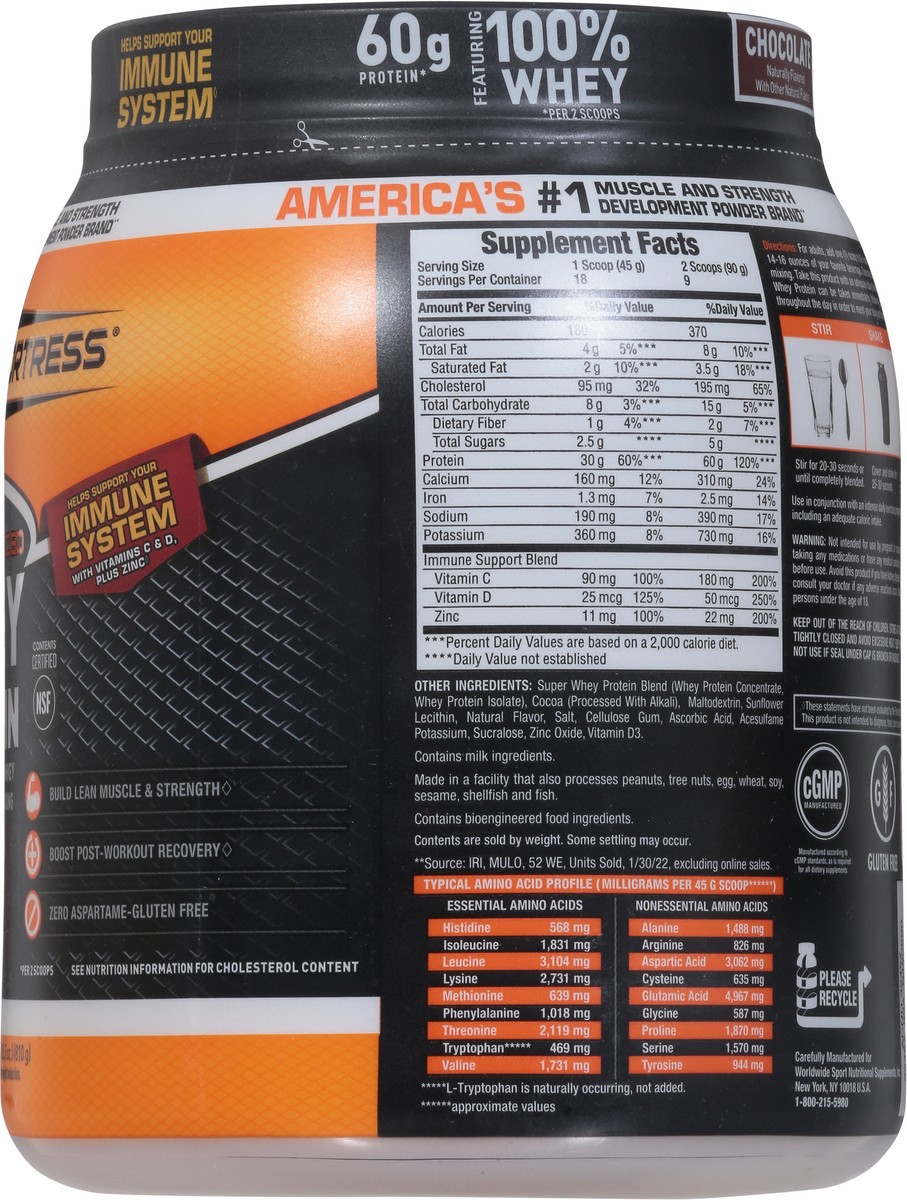 slide 6 of 9, Body Fortress Super Advanced 100% Premium Whey Protein Powder, Chocolate, 60g Protein & 12g BCAAs Per 2 Scoops, Muscle Gain & Recovery, Immune Support with Vitamins C & D, 1.78lbs (Packaging May Vary), 1.78 lb