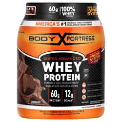 Body Fortress Super Advanced 100% Premium Whey Protein Powder, Chocolate, 60g Protein & 12g BCAAs Per 2 Scoops, Muscle Gain & Recovery, Immune Support with Vitamins C & D, 1.78lbs (Packaging May Vary) ?