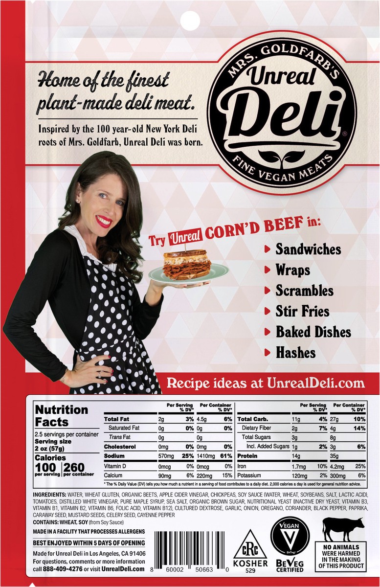 slide 2 of 3, Unreal Deli CORN'D BEEF - Plant Based Deli Meat - SLICES, 1 ct