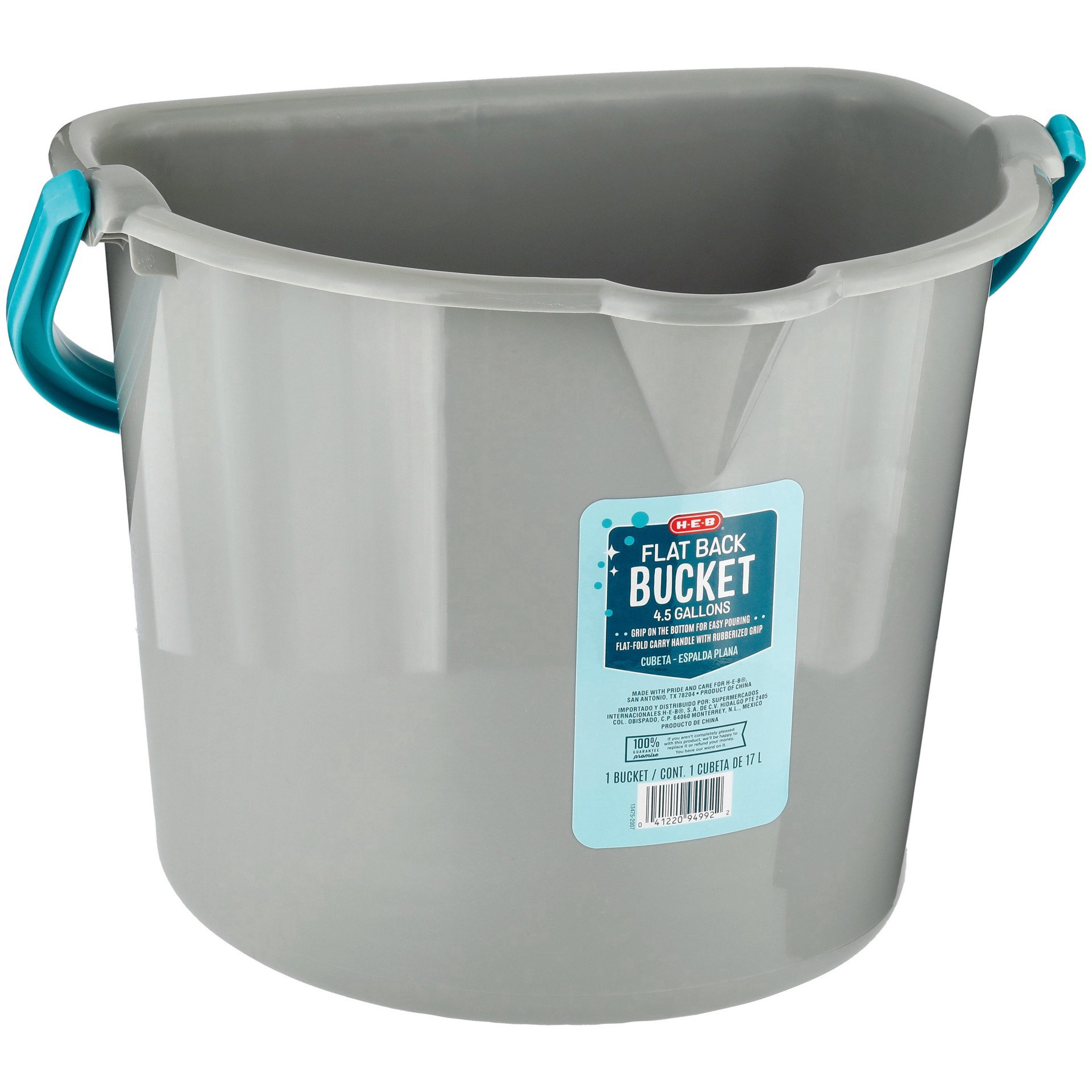 slide 1 of 1, H-E-B Gray Flat Back Bucket with Handle, 4.5 gal