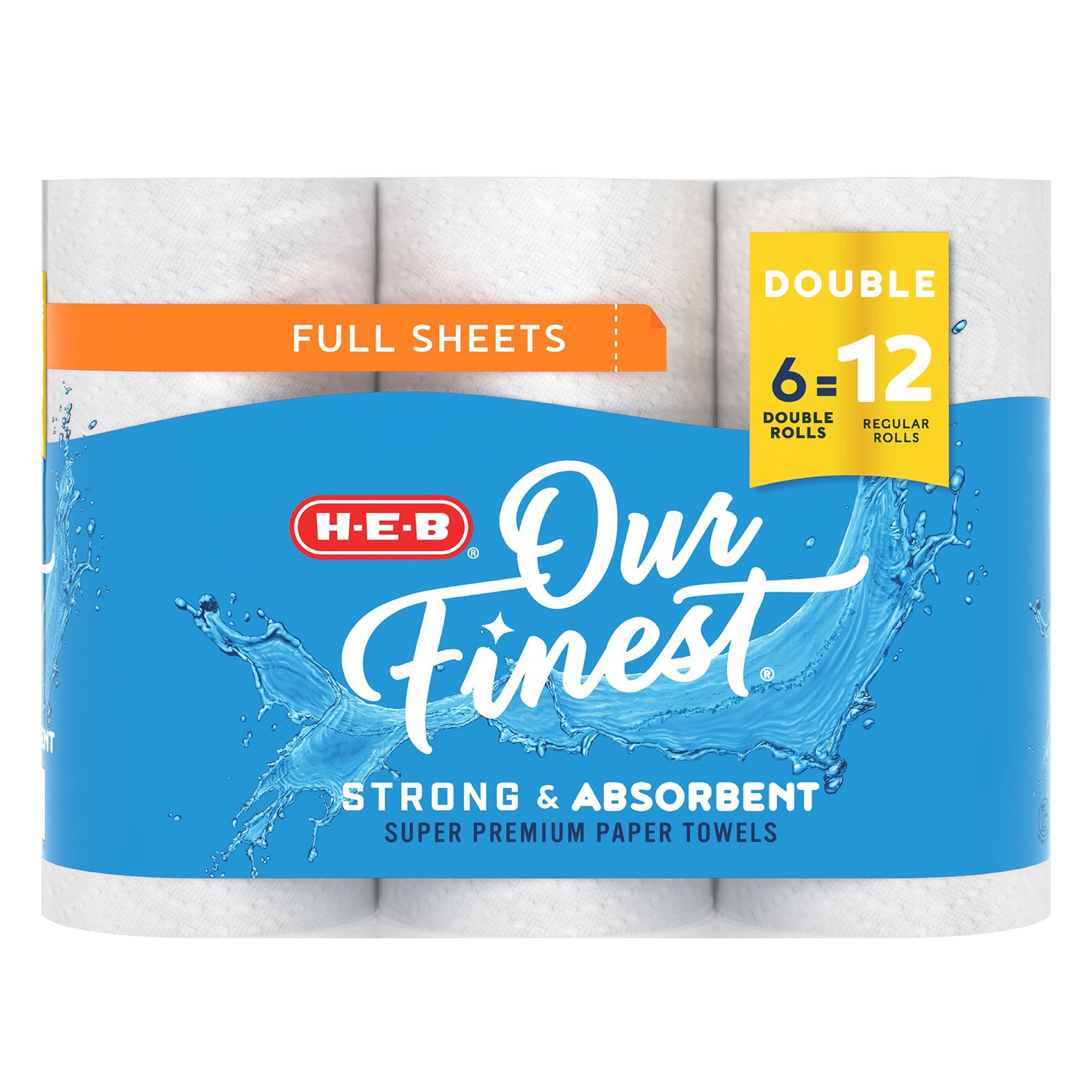 slide 1 of 1, H-E-B Our Finest Full Sheets Double Roll Paper Towels, 6 ct