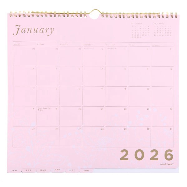 slide 5 of 5, Russell & Hazel 2025-2026 Russell & Hazel Monthly Hanging Wall Calendar, 13-1/4"" x 12-1/4"", Blush Floral, July 2025 To June 2026, 103337, 1 ct