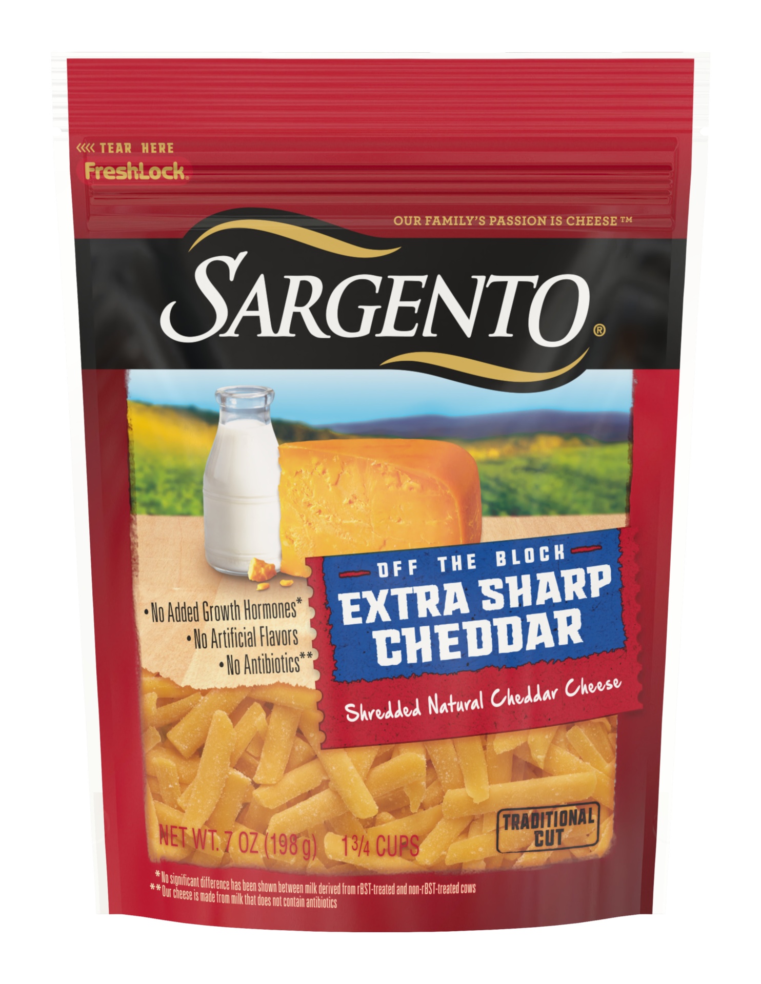 slide 1 of 7, Sargento Off The Block Extra Sharp Cheddar Traditional Cut Shredded Cheese, 7 oz