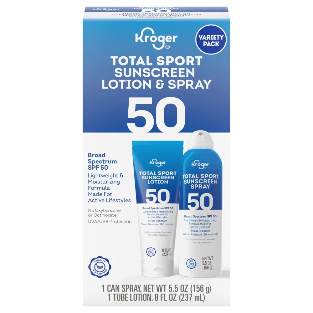 slide 1 of 1, Kroger® Total Sport Sunscreen Lotion & Spray SPF 50 Pack, 2 ct