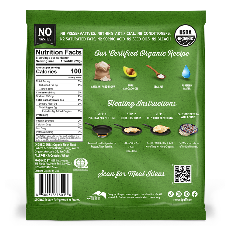 slide 2 of 2, Rise & Puff Organic Tortillas, 8 oz