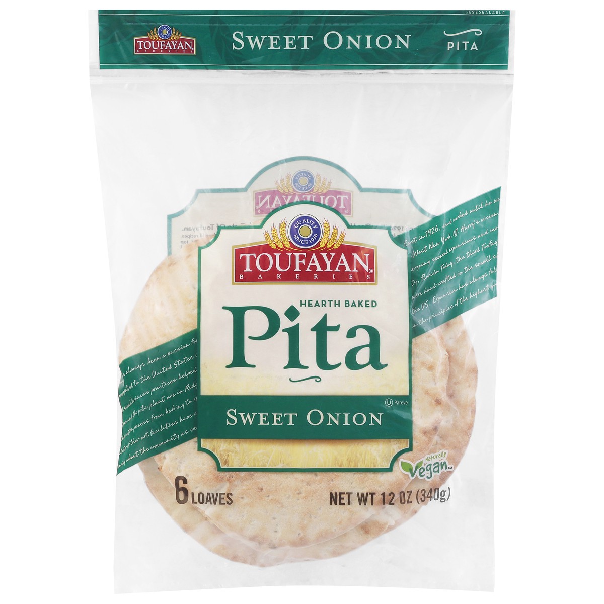 slide 1 of 1, Toufayan Bakeries Hearth Baked Sweet Onion Pita 6 ea, 12 oz
