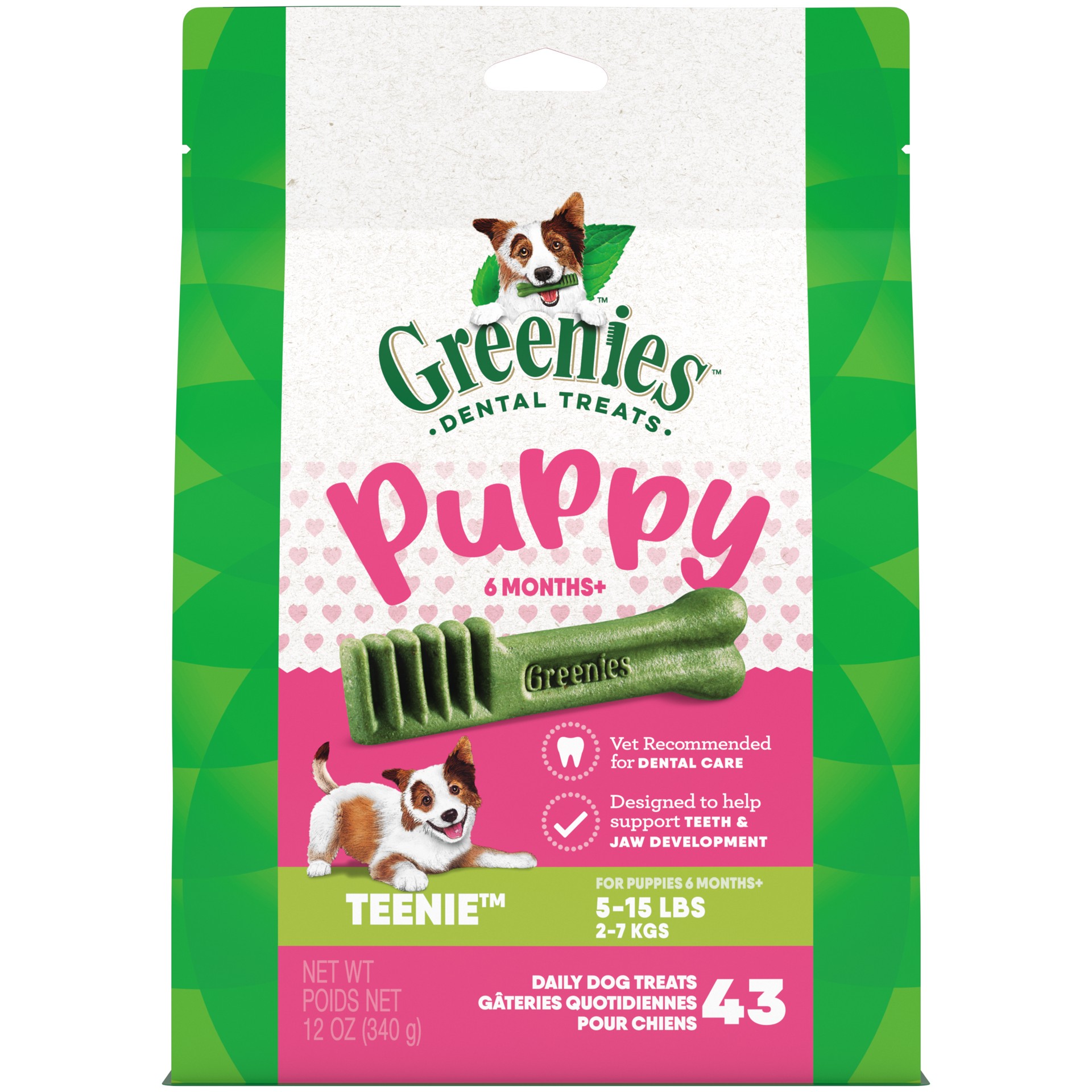 slide 1 of 5, Greenies Puppy 6+ Months Teenie Natural Dental Care Chews Oral Health Dog Treats, 12 Oz. Pack (20 Treats), 12 oz