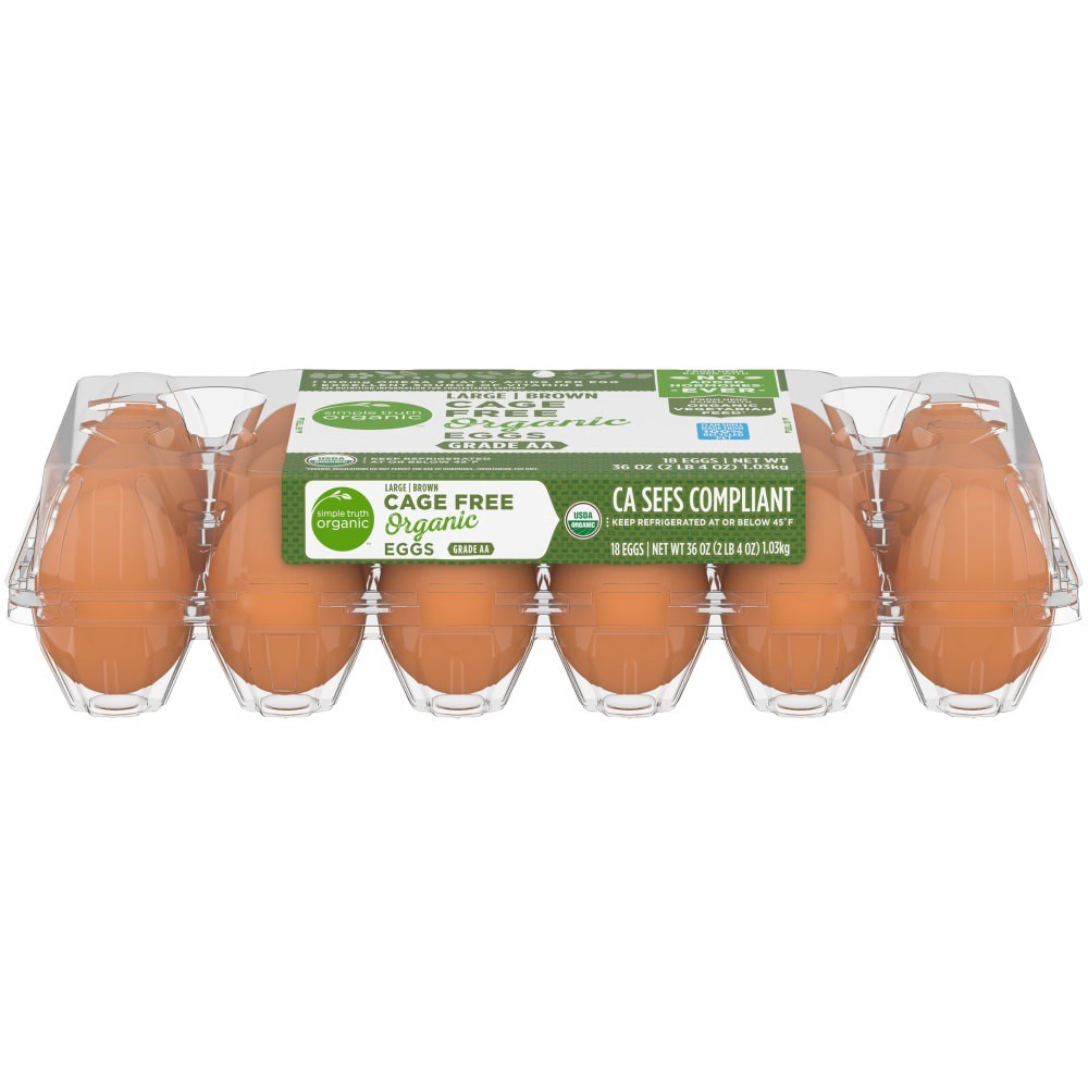 slide 1 of 1, Simple Truth Organic Cage Free Large Brown Eggs - 18 ct, 18 ct