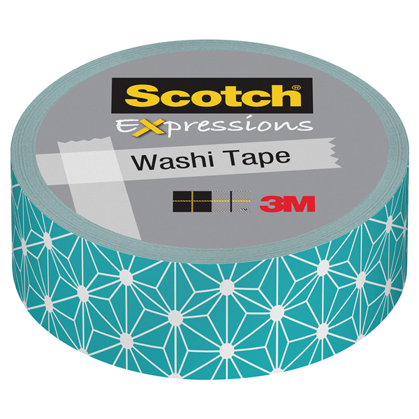 slide 1 of 1, Scotch Expressions Washi Tape, Teal White Stars, 1 ct