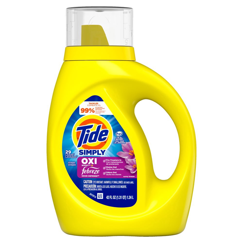 slide 4 of 6, Tide Simply Sunny Breeze Scent Oxi Boost + Febreze Odor Defense Liquid Laundry Detergent, 31 fl oz