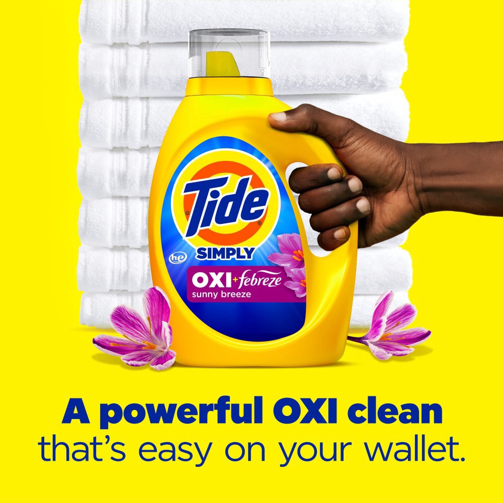 slide 5 of 6, Tide Simply Sunny Breeze Scent Oxi Boost + Febreze Odor Defense Liquid Laundry Detergent, 31 fl oz