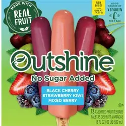 Outshine Assorted No Sugar Added Black Cherry/Strawberry Kiwi/Mixed Berry Fruit Ice Bars 12 ea