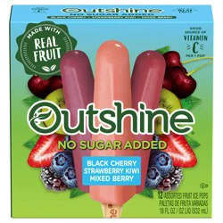 Outshine No Sugar Added Black Cherry/Strawberry Kiwi/Mixed Berry Fruit Ice Pops 12 ea