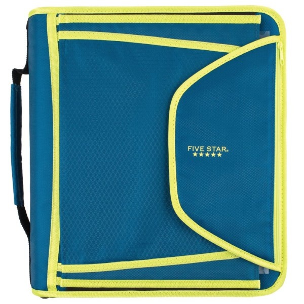 slide 1 of 1, Five Star Zipper Binder, With Expanding File, 2'' Rings, Teal/Chartreuse, 1 ct