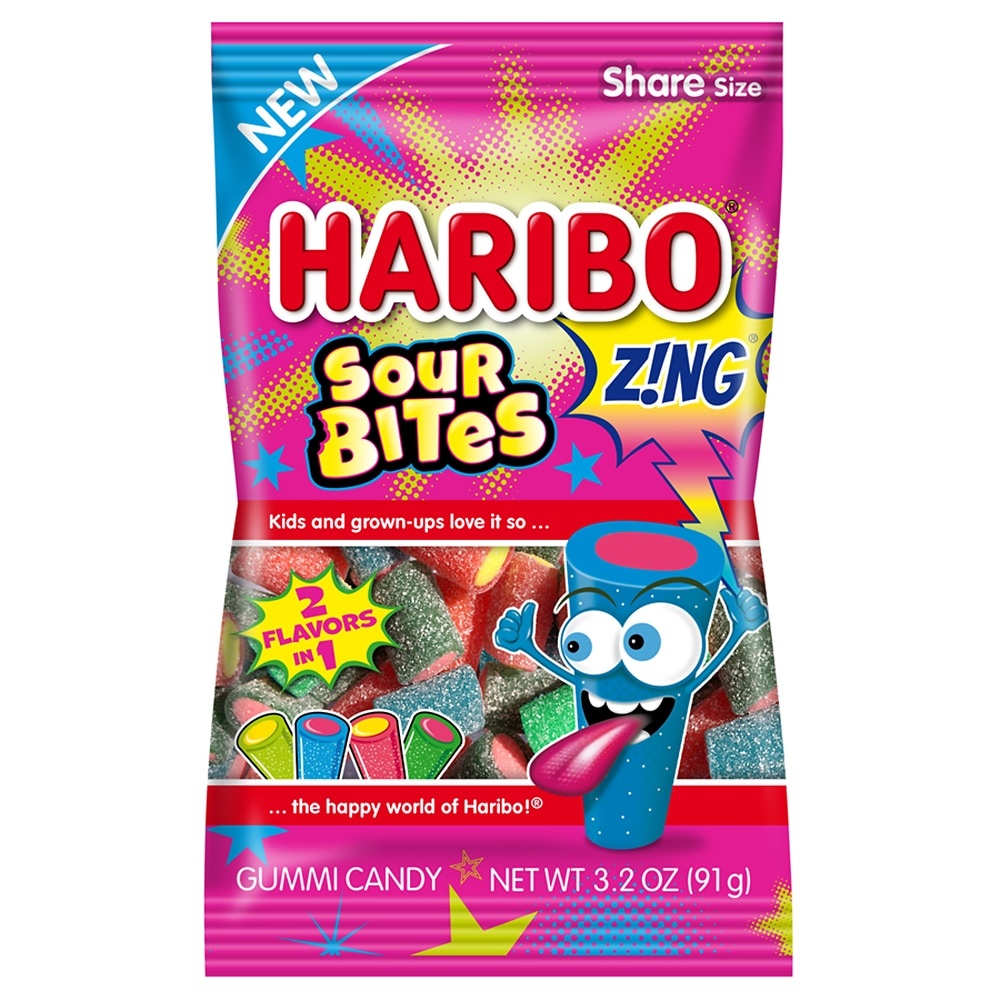 slide 1 of 1, Haribo Zing Sour Bites Gummi Candy, 3.2 oz