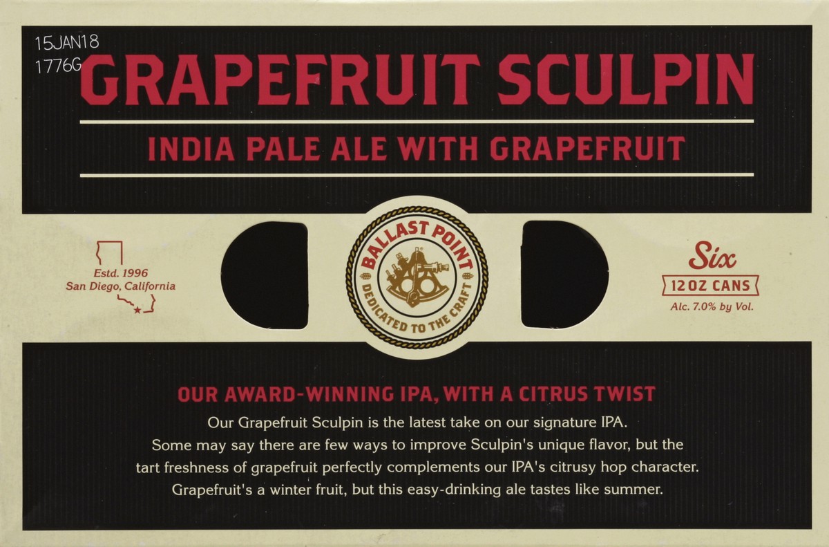 slide 2 of 6, Ballast Point Grapefruit Sculpin IPA, 6 ct; 12 fl oz