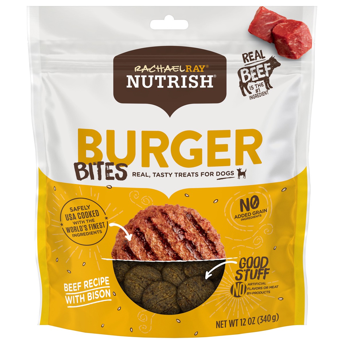 slide 1 of 1, Rachael Ray Nutrish Burger Bites Beef Recipe with Bison Premium Dog Treats, 12 oz. Pouch (Rachael Ray), 12 oz