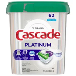 Cascade Platinum + Oxi Dishwasher Pods, Dish Detergent ActionPacs, Fresh, 62 Count
