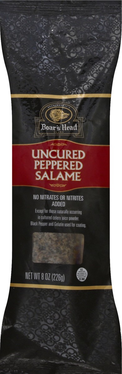 slide 5 of 9, Boar's Head Uncured Peppered Salame, 8 oz