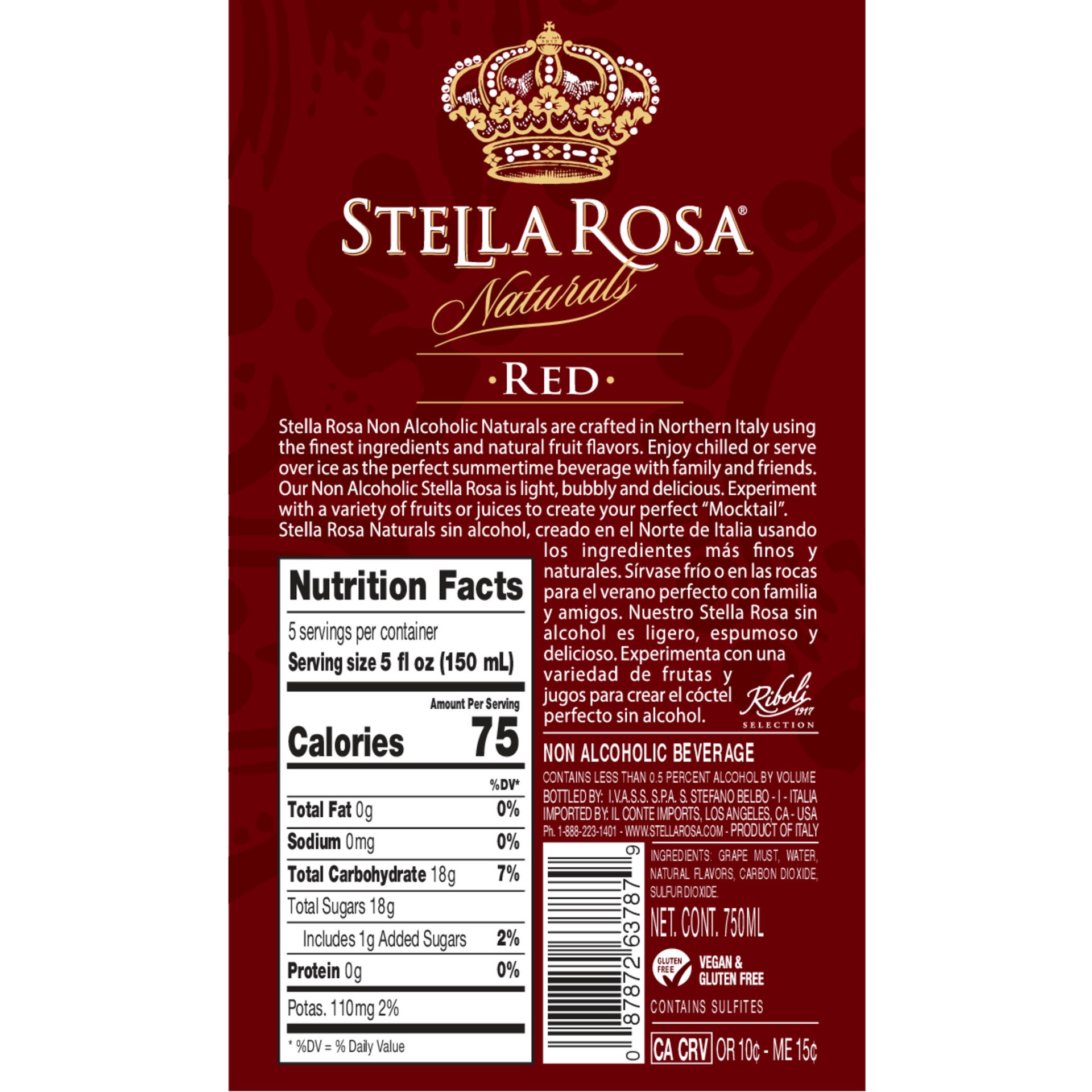 slide 8 of 9, Stella Rosa Naturals Red Non-Alcoholic Wine 750 ml, 750 ml