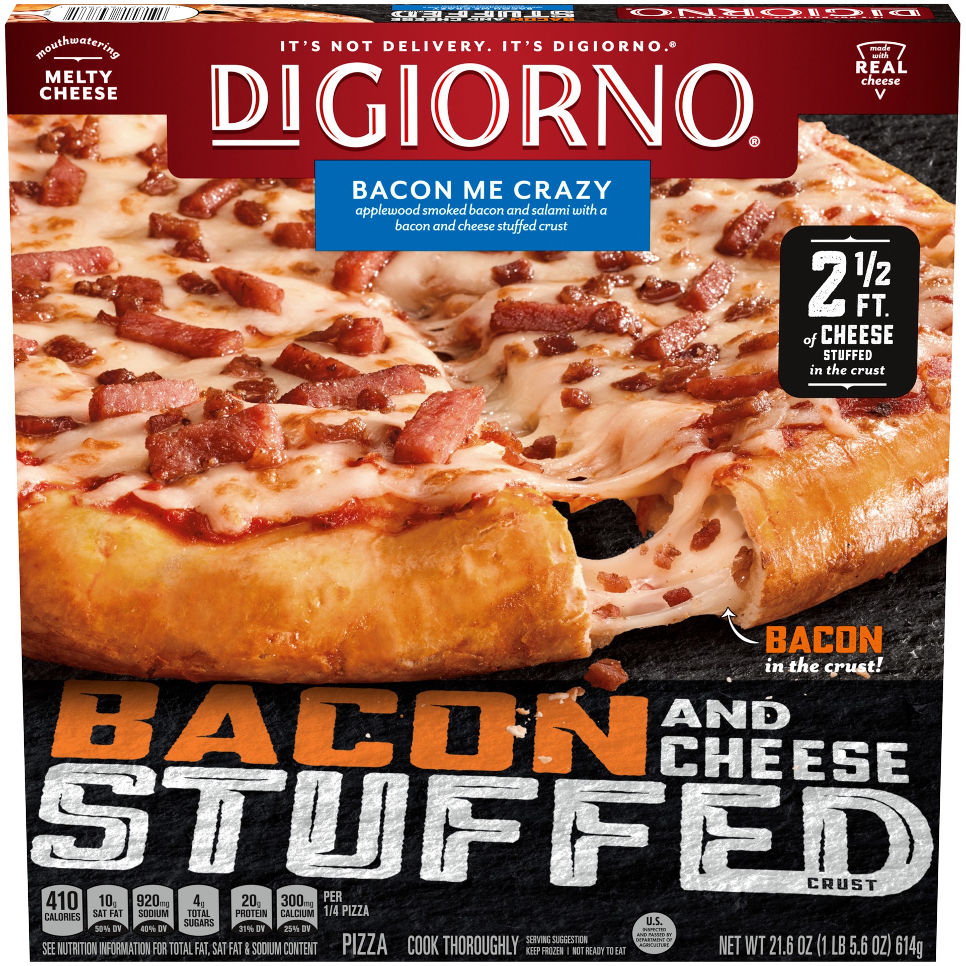 slide 1 of 7, DiGiorno Bacon & Cheese Stuffed Crust Bacon Me Crazy Pizza, 21.6 oz