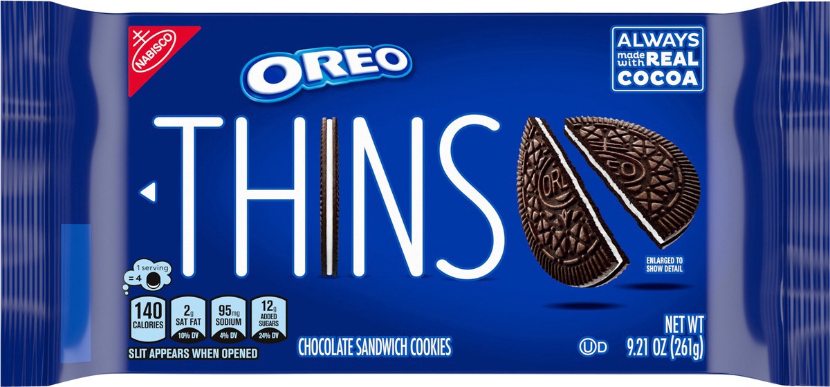 slide 12 of 14, OREO Thins Chocolate Sandwich Cookies, 9.21 oz, 9.21 oz