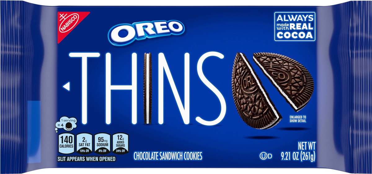 slide 2 of 14, OREO Thins Chocolate Sandwich Cookies, 9.21 oz, 9.21 oz