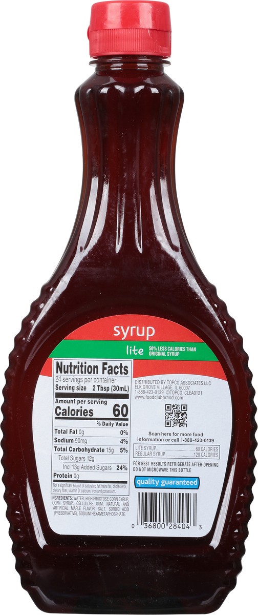 slide 5 of 9, Food Club Lite Syrup 24 fl oz, 24 fl oz