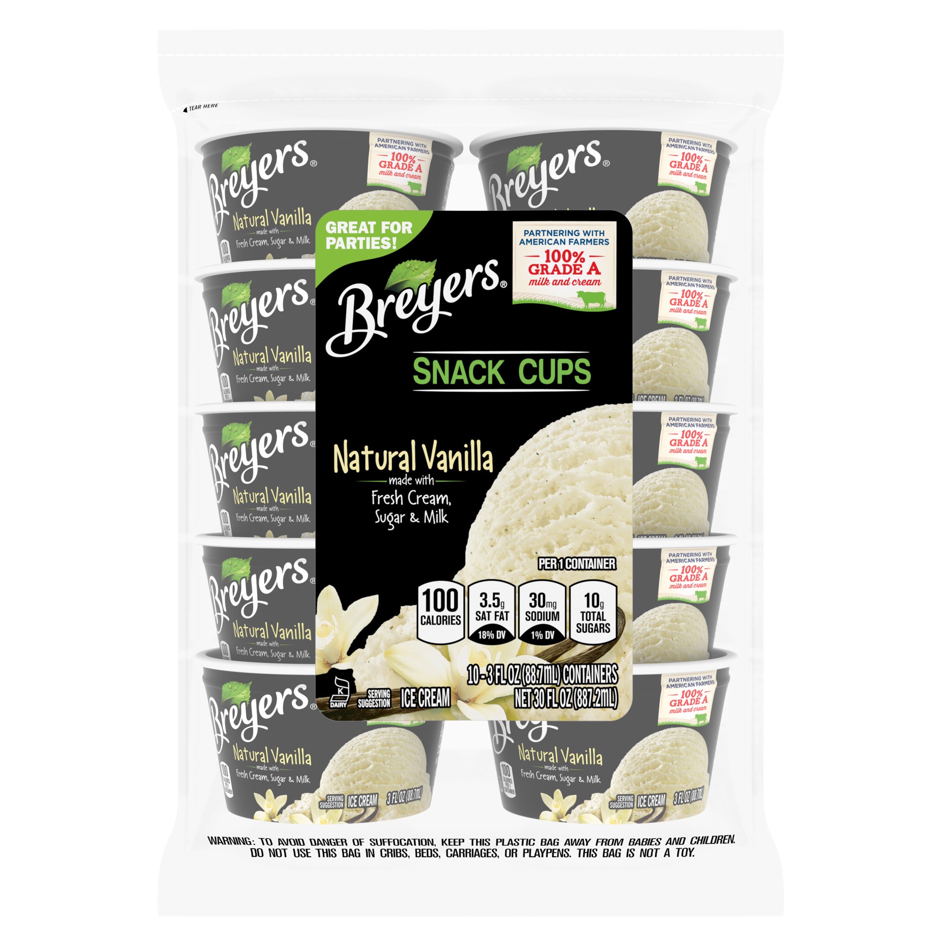 slide 1 of 3, Breyers Classics Ice Cream Natural Vanilla Snack Cups, 3 oz, 10 Ct , 10 ct; 3 oz