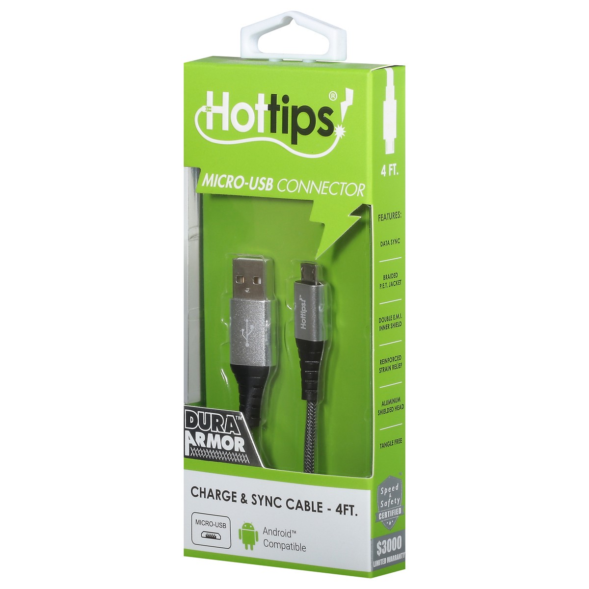 slide 2 of 11, Hottips! Micro-USB Connector 4 Feet Charge & Sync Cable 1 ea, 1 ct