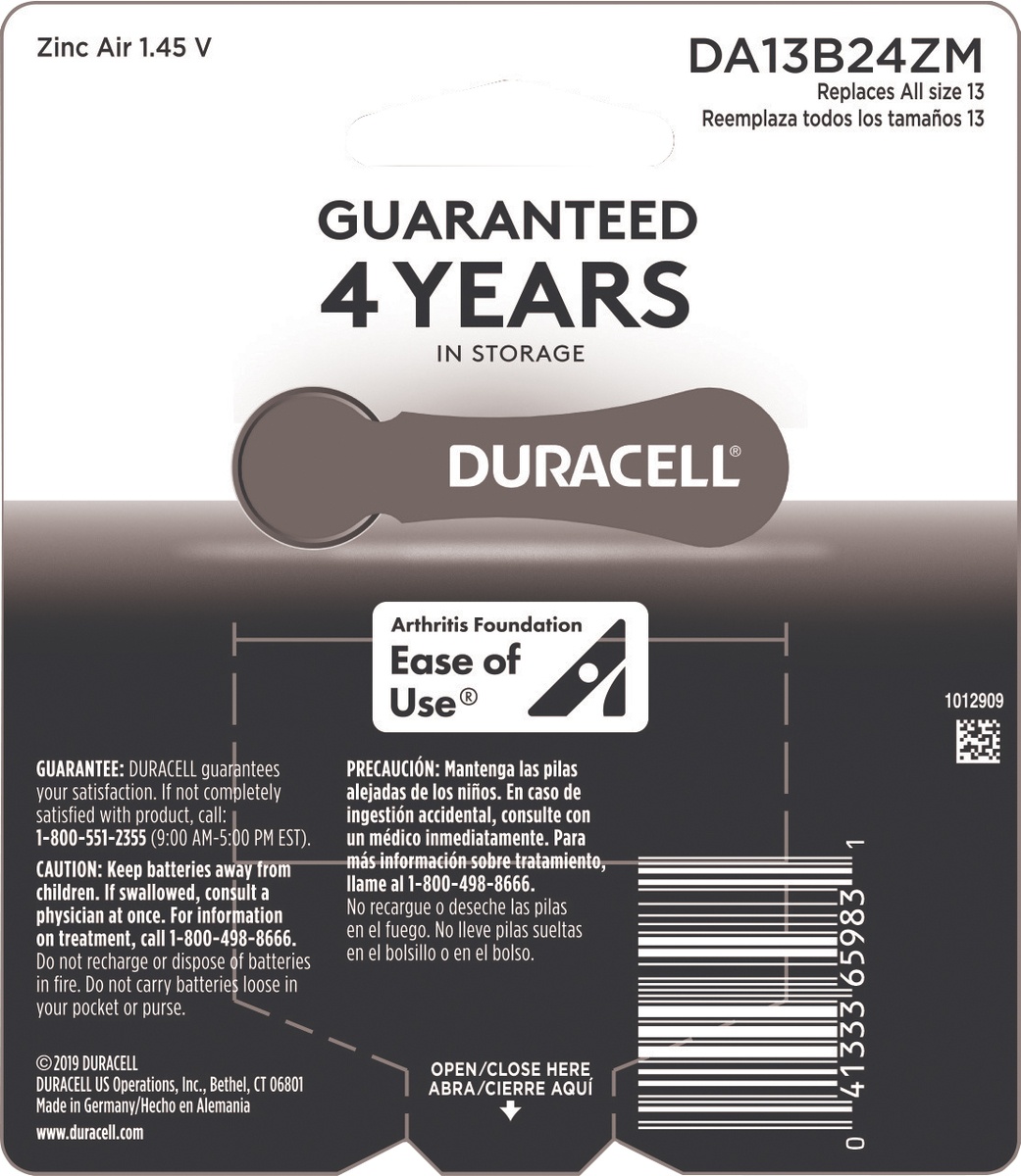 slide 6 of 7, Duracell Hearing Aid Batteries - Size 13, 24 ct