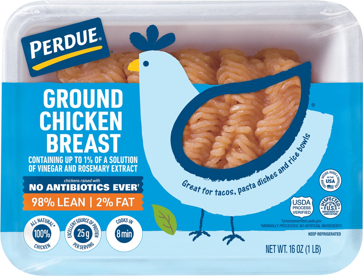 slide 3 of 3, Perdue No Antibiotics Ever Ground Chicken Breast 98% Lean 2% Fat, per lb