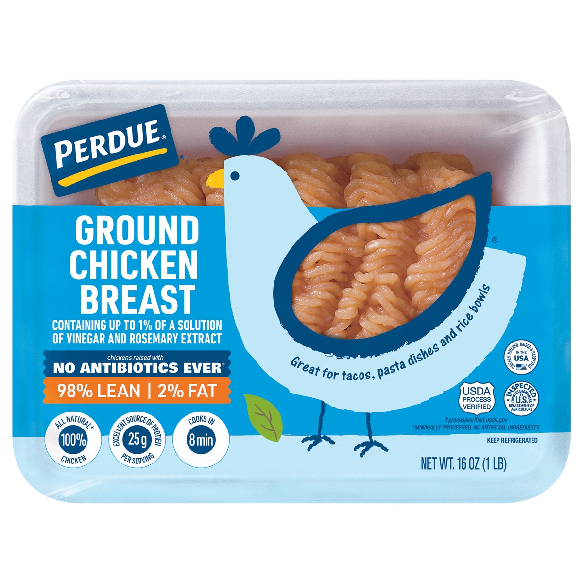 slide 1 of 3, Perdue No Antibiotics Ever Ground Chicken Breast 98% Lean 2% Fat, per lb