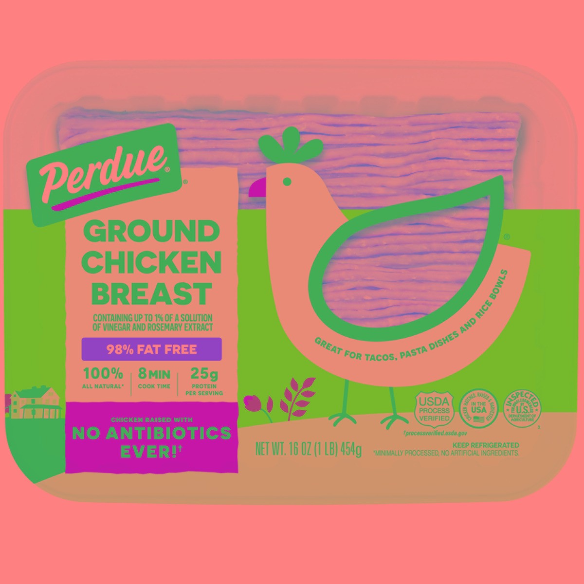 slide 1 of 3, Perdue No Antibiotics Ever Ground Chicken Breast 98% Lean 2% Fat, 1 lb