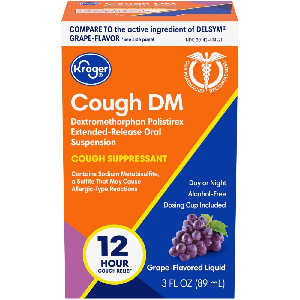 slide 1 of 4, Kroger Cough Dm Grape Flavored Liquid, 3 fl oz