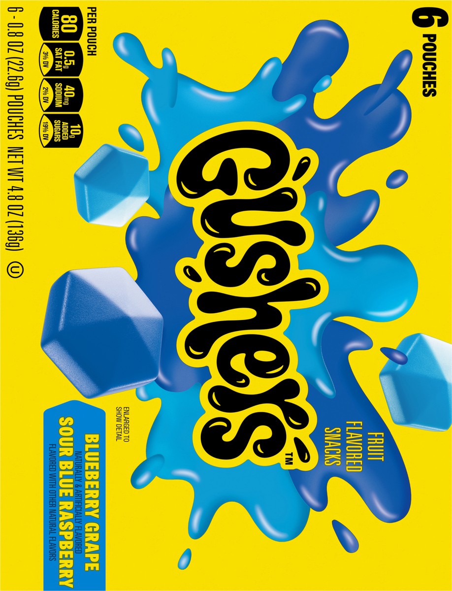 slide 13 of 14, Fruit Gushers Blueberry Grape and Sour Blue Raspberry Fruit Flavored Snacks 6 Count, 6 ct