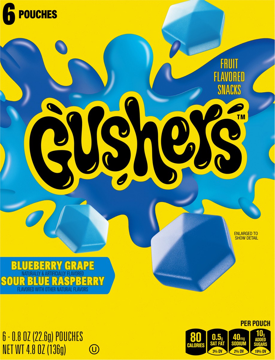 slide 7 of 14, Fruit Gushers Blueberry Grape and Sour Blue Raspberry Fruit Flavored Snacks 6 Count, 6 ct